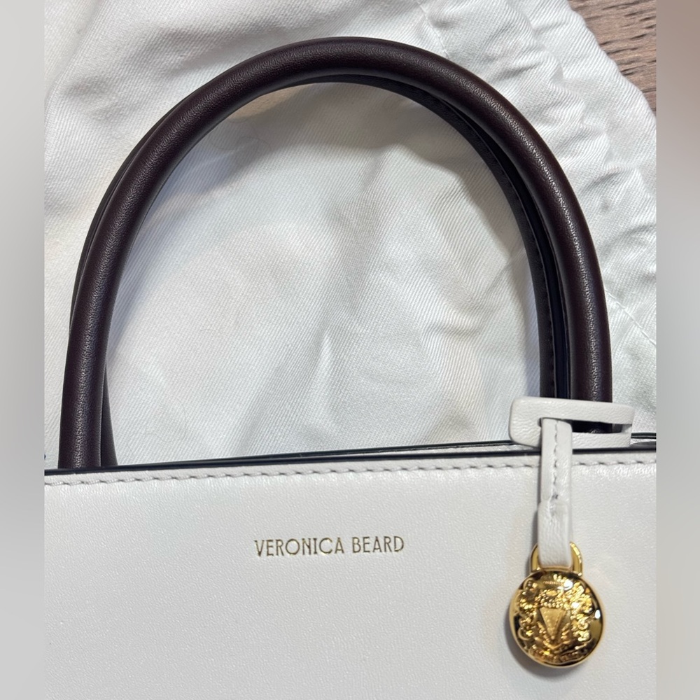 NEW Veronica Beard Mini Shopper Leather Tote Crossbody Bag White Colorblock - Picture 5 of 10
